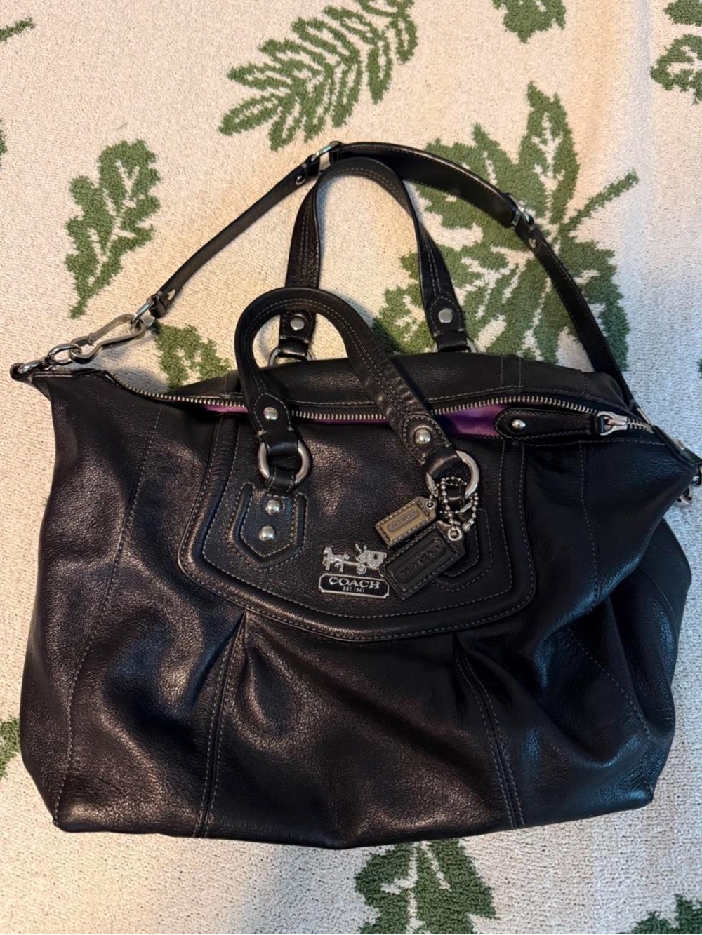 COACH Black Leather Madison Audrey vintage Satchel Handbag with Removable Strap